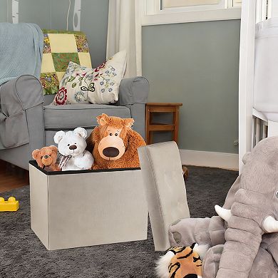Beige Foldable Storage Ottoman 17x13x13