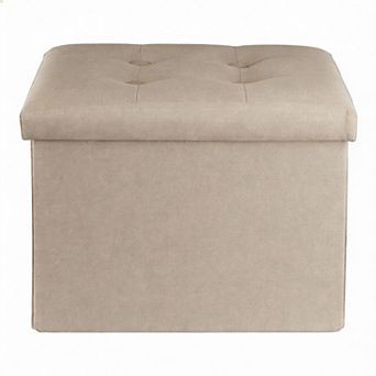 Beige Foldable Storage Ottoman 17x13x13