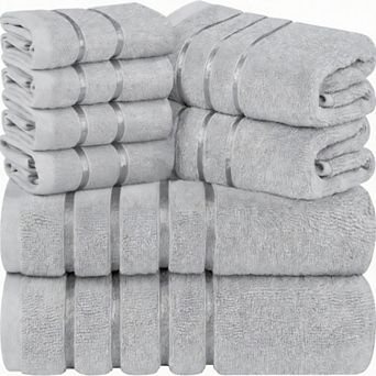8 pc 600GSM Cotton Viscose Stripe Towel Set