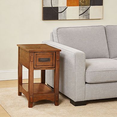 Brown Wood Chairside End Table 1 Drawer 1 Shelf
