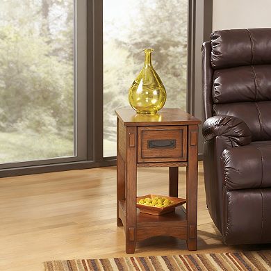 Brown Wood Chairside End Table 1 Drawer 1 Shelf