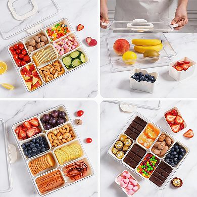 8-Compartment Dishwasher-Safe Portable Snackle Box with Lid