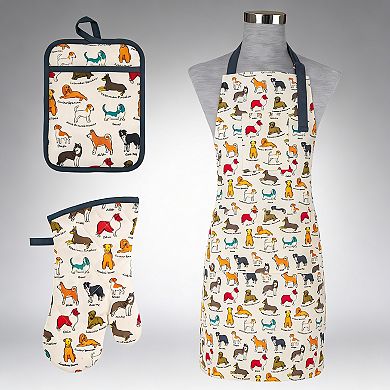 Dog Print 5pc Heat-Resistant Mitt Potholder Apron Set