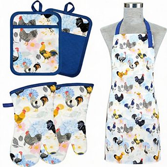 Dog Print 5 pc Heat-Resistant Mitt Potholder Apron Set