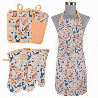 Dog Print 5 pc Heat-Resistant Mitt Potholder Apron Set