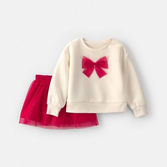 Baby Girl Carter's Tulle Bow Long-Sleeve Top & Skort Set