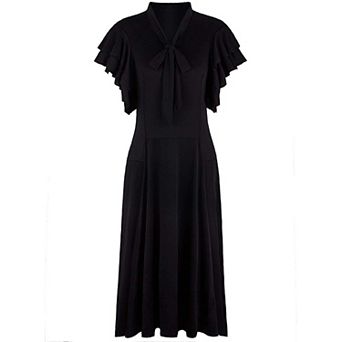 Classic Vintage 1920s Black Midi Dress for Evening