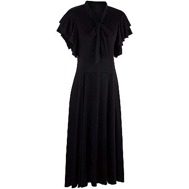 Classic Vintage 1920s Black Midi Dress for Evening