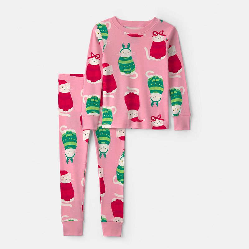 Baby & Toddler Girls Carter's Holiday 2-Piece Long Sleeve Pajama Top & Pajamas Pants Set, Toddler Girl's, Size: 2T, Cats