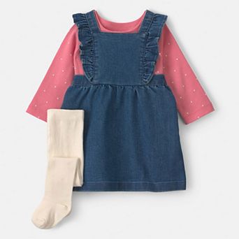 Baby Girls Carter's 3 pc Jumper Dress and Long-Sleeve Bodysuit, and Tights Set