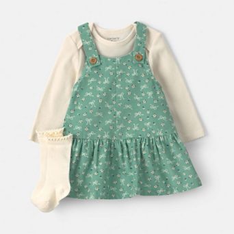 Baby Girls Carter's 3 pc Jumper Dress and Long-Sleeve Bodysuit, and Tights Set