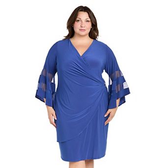 Plus Size R&M Richards Sheer Trim Angel Sleeve Wrap Mini Dress