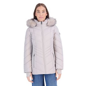Women's London Fog Short Promo Puffer Jacket with Faux-Fur Trim