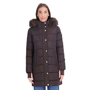Women's London Fog Hooded Three-Quarter Active Puffer Coat