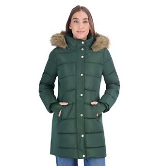 Women's London Fog Hooded Three-Quarter Active Puffer Coat