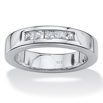 PalmBeach Jewelry Men's 1.85 ct w. Emerald-Cut Cubic Zirconia Platinum-Plated Silver Wedding Band