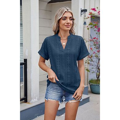 Womens T shirts V Neck Short Sleeve Lightweight Summer Casual Solid Hollow Out Tops Tee