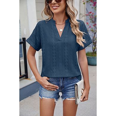 Womens T shirts V Neck Short Sleeve Lightweight Summer Casual Solid Hollow Out Tops Tee