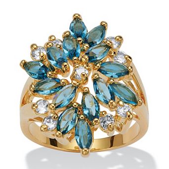 PalmBeach Jewelry Blue Crystal Floral Cluster 18k Gold-Plated Ring