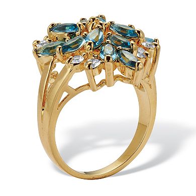 PalmBeach Jewelry Blue Crystal Floral Cluster 18k Gold-Plated Ring