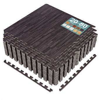 Sorbus 80 Sq. Ft. Interlocking EVA Foam Wood Grain Floor Tiles 3/8-Inch Thick with Borders