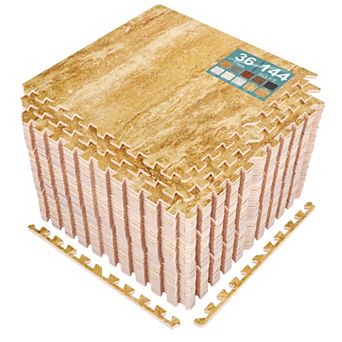 Sorbus 144 Sq. Ft. Interlocking EVA Foam Wood Grain Floor Tiles 3/8-Inch Thick with Borders