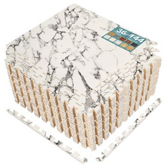 Sorbus 144 Sq. Ft. Interlocking EVA Foam Wood Grain Floor Tiles 3/8-Inch Thick with Borders