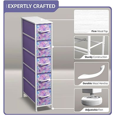 Sorbus 5 Drawers Narrow Dresser with Steel Frame, Wood Top & Easy Pull Fabric Bins