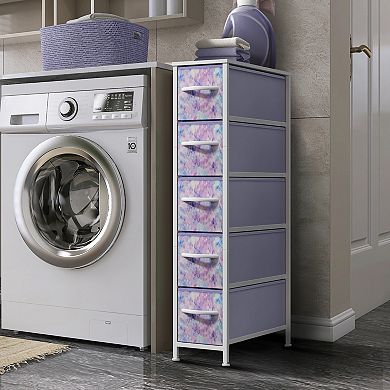 Sorbus 5 Drawers Narrow Dresser with Steel Frame, Wood Top & Easy Pull Fabric Bins