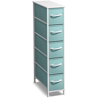 Sorbus 5 Drawers Narrow Dresser with Steel Frame, Wood Top & Easy Pull Fabric Bins