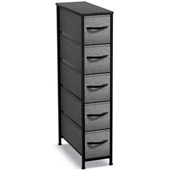 Sorbus 5 Drawers Narrow Dresser with Steel Frame, Wood Top & Easy Pull Fabric Bins