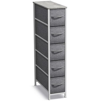 Sorbus 5 Drawers Narrow Dresser with Steel Frame, Wood Top & Easy Pull Fabric Bins