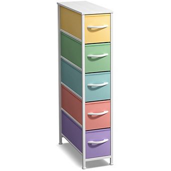 Sorbus 5 Drawers Narrow Dresser with Steel Frame, Wood Top & Easy Pull Fabric Bins
