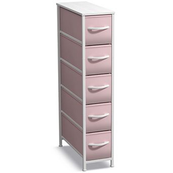 Sorbus 5 Drawers Narrow Dresser with Steel Frame, Wood Top & Easy Pull Fabric Bins