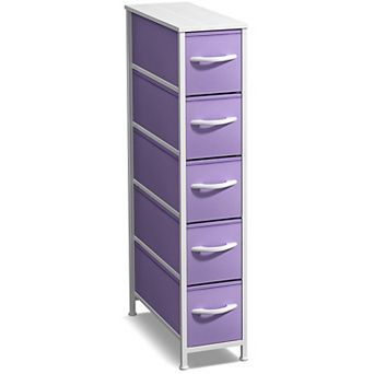 Sorbus 5 Drawers Narrow Dresser with Steel Frame, Wood Top & Easy Pull Fabric Bins