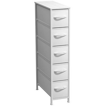 Sorbus 5 Drawers Narrow Dresser with Steel Frame, Wood Top & Easy Pull Fabric Bins