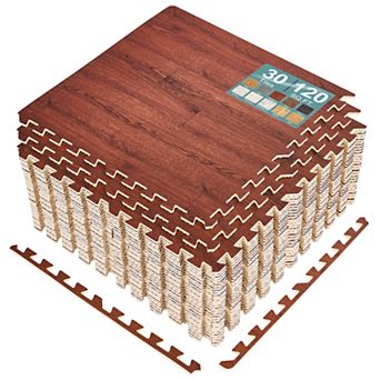 Sorbus 120 Sq. Ft. Interlocking EVA Foam Wood Grain Floor Tiles 3/8-Inch Thick with Borders