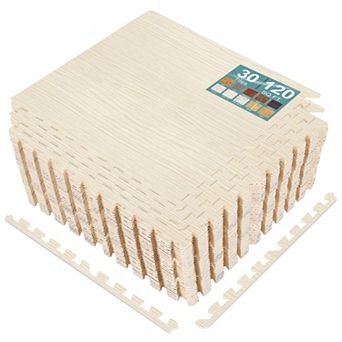 Sorbus 120 Sq. Ft. Interlocking EVA Foam Wood Grain Floor Tiles 3/8-Inch Thick with Borders