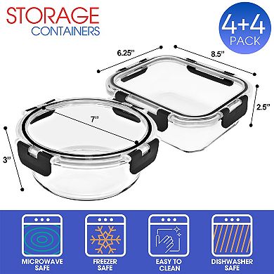 Sorbus 16 Piece Glass Meal Prep Containers with Airtight Lids