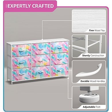Sorbus 9 Drawers Dresser- Storage Unit with Steel Frame, Wood Top, Fabric Bins