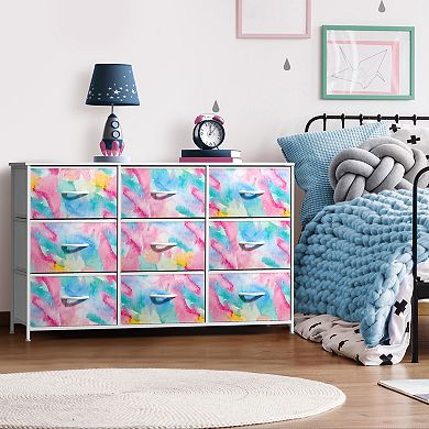 Sorbus 9 Drawers Dresser- Storage Unit with Steel Frame, Wood Top, Fabric Bins