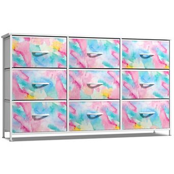 Sorbus 9 Drawers Dresser- Storage Unit with Steel Frame, Wood Top, Fabric Bins