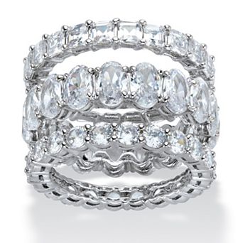 PalmBeach Jewelry 13.56 ct w. Multi-Cut Cubic Zirconia Platinum-Plated 3 pc Eternity Ring Set