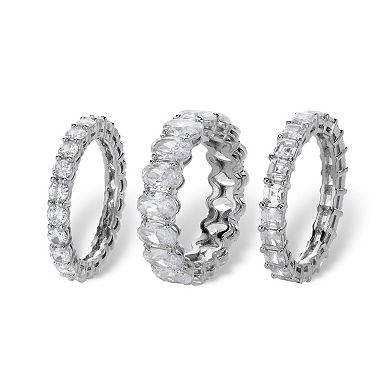 PalmBeach Jewelry 13.56 Cttw. Multi-Cut Cubic Zirconia Platinum-Plated 3-Piece Eternity Ring Set