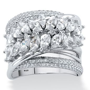 PalmBeach Jewelry 4.18 ct w. Platinum-plated Sterling Silver Marquise-Cut Cubic Zirconia Ring