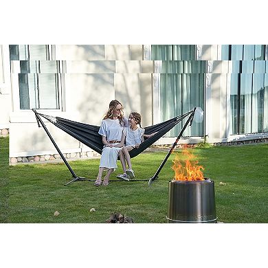 5.9 in. Brushed Silver Stainless Steel Wood Outdoor Portable Tabletop Fire Pit