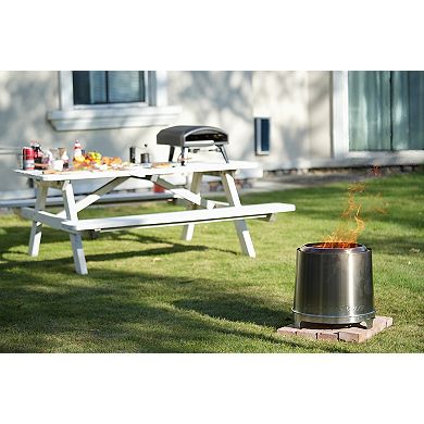 5.9 in. Brushed Silver Stainless Steel Wood Outdoor Portable Tabletop Fire Pit