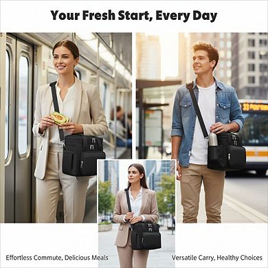 Insulated Lunch Bag Double Deck 15L Leakproof Expandable for Work and Outdoor