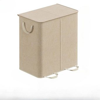 Double Laundry Hamper with Lid Removable Bags 136L Collapsible 2 Dividers