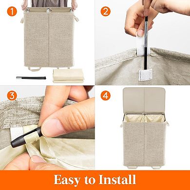 Double Laundry Hamper with Lid Removable Bags 136L Collapsible 2 Dividers